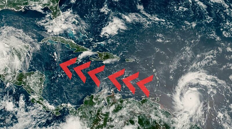 La tormenta se intensifica rápidamente, amenazando las Islas de Barlovento con vientos devastadores y marejadas ciclónicas.