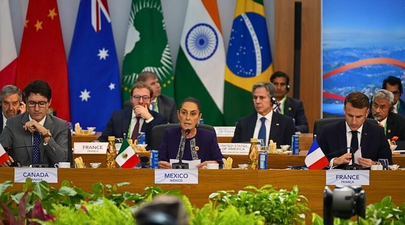 La presidenta Claudia Sheinbaum llama a destinar el 1% del gasto militar global de los países del G20 para el mayor programa de reforestación en la historia, buscando sembrar paz y vida en el planeta.